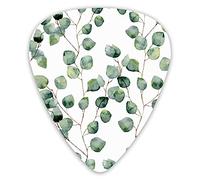 Púas de guitarra Acuarela verde Patrón floral Eucalipto Naturaleza Púas de guitarra 12 paquetes - Variedad de púas de guitarra Púas