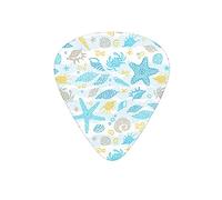 Púas de guitarra azul estrella de mar concha marina océano blanco púa de guitarra para bajos eléctricos amantes de la guitarra acústica, regalo paquete de 12 con caja