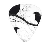 Púas de guitarra Black Crow Birds On A Branch - Paquete de 12 púas con caja de almacenamiento, 3 grosores de 0,46/0,71/0,96 mm, púas ABS para guitarra, ukelele y bajo