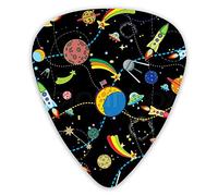 Púas de guitarra Black Space Rockets And Planets Premium Púas de bajo para guitarra eléctrica y bajo con tres tamaños (paquete de 12)