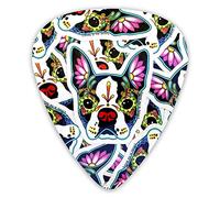 Púas de guitarra Boston Terrier Sugar Skull Premium Púas de bajo para guitarra eléctrica y bajo con tres tamaños (paquete de 12)