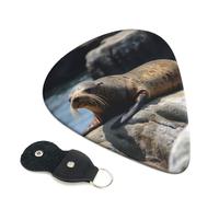 Púas de guitarra Brown Seal on the Rock, 6 unidades, púas de celuloide de 0.46 mm de grosor con soporte de púas de cuero, púa de guitarra personalizada para bajo, guitarras eléctricas y acústicas