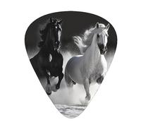 Púas de guitarra Caballos blancos y negros Corriendo Impresión Ukelele Bajo Guitarras acústicas eléctricas Delgadas Medianas Pesadas Paquete de 12 (0,46/0,71/0,96 mm)