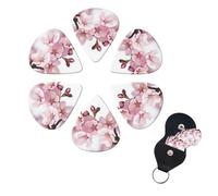 Púas de guitarra Cherry Blossom, paquete de 6 púas de celuloide de diferentes grosores con soporte para púas de guitarra, púas de guitarra personalizadas para guitarra acústica, guitarra eléctrica,
