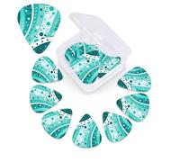 Púas de guitarra circulares turquesa y blanco, paquete de 12 púas de celuloide de diferentes grosores con caja de almacenamiento de púas de guitarra, púa de guitarra personalizada para púas de