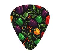 Púas de guitarra coloridas con patrón de chile, paquete de 12 con caja de almacenamiento, 3 grosores de 0,46/0,71/0,96 mm, púas ABS para guitarra, ukelele y bajo