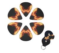 Púas de guitarra con alas de ángulo de fuego, paquete de 6 púas de celuloide de diferentes grosores con soporte para púas de guitarra, púas de guitarra personalizadas para guitarra acústica, guitarra