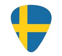 Púas de guitarra con bandera sueca en tamaños finos, medianos y gruesos, juego de 12 piezas, adecuadas para guitarra eléctrica y varios instrumentos
