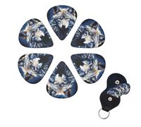 Púas de guitarra con cabeza de lobo sobre fondo azul, paquete de 6 púas de celuloide de diferentes grosores con soporte para púas de guitarra, púa de guitarra personalizada para guitarra acústica,