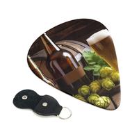 Púas de guitarra con conos de cerveza y lúpulo, 6 unidades, púa de celuloide de 0.46 mm de grosor con soporte de púas de cuero, púa de guitarra personalizada para bajo, guitarras eléctricas y