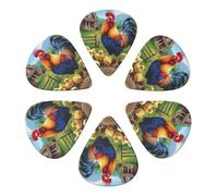 Púas de guitarra con diseño de gallo y pollito en una encantadora escena de granja (paquete de 6). Grosor: fino, medio y grueso. Para guitarra acústica, eléctrica, ukelele y bajo (0,46 mm).
