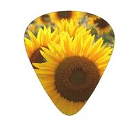 Púas de guitarra con diseño de girasoles, paquete de 12 púas finas, medianas y pesadas, accesorios de guitarra para bajo, guitarras con caja de almacenamiento organizadora