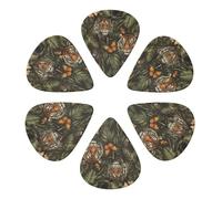 Púas de guitarra con diseño de tigre, planta tropical, hoja de palma, fauna de la selva, paquete de 6, grosor fino, medio y grueso, para guitarra acústica, eléctrica, ukelele y bajo, 0,71 mm