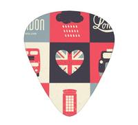 Púas de guitarra con el símbolo de Londres y la bandera del Reino Unido (12 unidades), el mejor regalo musical (0,46 mm, 0,71 mm y 0,96 mm)