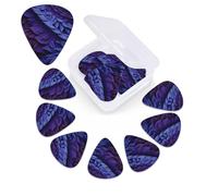 Púas de guitarra con elementos abstractos de fondo morado, paquete de 12 púas de guitarra de celuloide de diferentes grosores con caja de almacenamiento de púas de guitarra personalizada para púas de