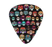 Púas de guitarra con estampado de calavera mexicana colorida, 12 unidades, para amantes de la música, 3 grosores diferentes: 0,46, 0,71 y 0,96 mm.
