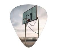 Púas de guitarra con estampado de cancha de baloncesto, paquete de 12 púas de guitarra finas, medianas y pesadas, accesorios para guitarra con caja de almacenamiento