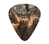 Púas de guitarra con estampado de ciervos y animales salvajes (12 unidades) en caja. Producen un sonido nítido para ukelele, guitarra eléctrica, acústica y bajo (0,46 0,71 0,96 mm).