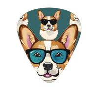 Púas de guitarra con estampado de corgis con gafas y bigotes (12 unidades) en caja. Mejoran el sonido de ukelele, guitarra eléctrica, acústica y bajo (0,46 0,71 0,96 mm).