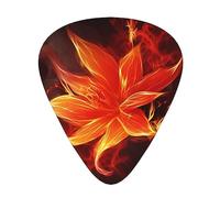 Púas de guitarra con estampado de flores de fuego llameantes, paquete de 12 púas de guitarra delgadas, medianas y pesadas, accesorios de guitarra para bajo, guitarras con caja de almacenamiento