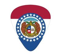 Púas de guitarra con estampado de la bandera del estado de Missouri con caja organizadora, púas de celuloide para guitarra acústica y bajo