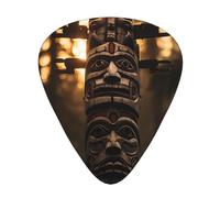 Púas de guitarra con estatua de madera de tótem tribal en tamaños finos, medianos y gruesos, juego de 12 piezas, adecuadas para guitarra eléctrica y varios instrumentos