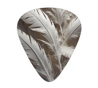 Púas de guitarra con fondo de plumas blancas en tres grosores diferentes, adecuadas para guitarras eléctricas y guitarristas de banda