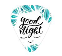 Púas de guitarra con texto en inglés "Paquete de 12 púas universales de guitarra ABS, mensaje de buenas noches bordeado con gotas de color tic, para guitarra acústica y eléctrica