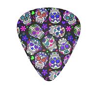 Púas de guitarra Day Of The Dead Purple Sugar Skulls Pack Celuloide 12 piezas Púas para regalo Guitarra acústica, bajo y guitarra eléctrica (delgada/mediana/pesada)