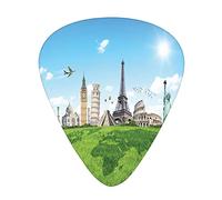 Púas de guitarra de arqueología de historia, paquete de 12 púas universales de guitarra ABS, famosa arqueología de la historia del mundo, viajes de vacaciones, para guitarra acústica y eléctrica, azul