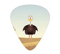 Púas de guitarra de avestruz, paquete de 12 púas universales de guitarra ABS, ilustración de retrato frontal de una criatura en un entorno desierto, para guitarra acústica y eléctrica, marrón pálido y
