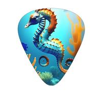 Púas de guitarra de caballito de mar de coral de fondo marino, resistentes al desgaste, finas, medianas, pesadas, 12 púas de guitarra, adecuadas para guitarra, bajo, guitarra eléctrica, ukelele,