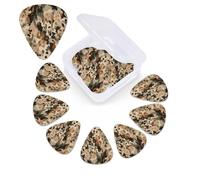 Púas de guitarra de camuflaje con estampado marrón y leopardo, paquete de 12 púas de celuloide de diferentes grosores con caja de almacenamiento de púas de guitarra, púas de guitarra personalizada