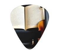 Púas de guitarra de celuloide con impresión de violín y libro para bajo acústico, púas de guitarra con caja organizadora