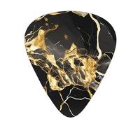Púas de guitarra de celuloide con textura de mármol negro con estampado dorado para bajo acústico, púas de guitarra con caja organizadora