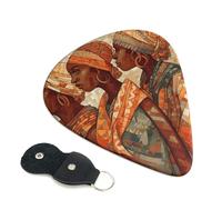 Púas de guitarra de cerámica étnica de África, 6 piezas, púa de celuloide de 0.71 mm de grosor con soporte de púas de cuero, púa de guitarra personalizada para bajo, guitarras acústicas eléctricas