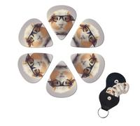 Púas de guitarra de conejillo de indias con gafas, paquete de 6 púas de celuloide de diferentes grosores con soporte para púas de guitarra, púa de guitarra personalizada para guitarra acústica,