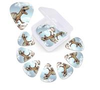 Púas de guitarra de dinosaurio caminando con dinosaurios, paquete de 12 púas de celuloide de diferentes grosores con caja de almacenamiento de púas de guitarra, púa de guitarra personalizada para púas