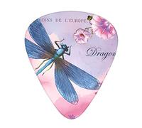Púas de guitarra de flor rosa y azul de libélula clásica, triangular, bajo, acústica y eléctrica, para guitarristas, 12 piezas