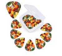 Púas de guitarra de frutas y flores tropicales, paquete de 12 púas de celuloide de diferentes grosores con caja de almacenamiento de púas de guitarra, púa de guitarra personalizada para púas de