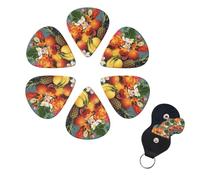 Púas de guitarra de frutas y flores tropicales, paquete de 6, 3 púas de celuloide de diferentes grosores con soporte para púas de guitarra, púa de guitarra personalizada para guitarra acústica,