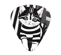 Púas de guitarra de gatito a rayas blancas y negras, hechas de material ABS, adecuadas para guitarras acústicas, guitarras eléctricas, etc.