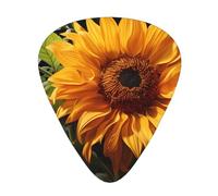 Púas de guitarra de girasol amarillo sobre fondo marrón resistentes al desgaste para guitarra, bajo, guitarra eléctrica, ukelele, finas, medianas, pesadas, 12 púas de guitarra