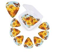 Púas de guitarra de girasol con mariposa, paquete de 12 púas de celuloide de diferentes grosores con caja de almacenamiento de púas de guitarra, púa de guitarra personalizada para púas de guitarra