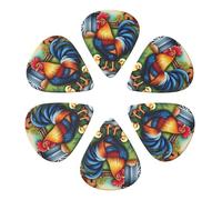 Púas de guitarra de granja con diseño de gallo y pollito de colores (paquete de 6), grosor fino, medio y grueso, para guitarra acústica, eléctrica, ukelele y bajo (0,96 mm).