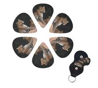Púas de guitarra de leopardo africano en roca, paquete de 6 púas de celuloide de diferentes grosores con soporte para púas de guitarra, púas de guitarra personalizadas para guitarra acústica, guitarra