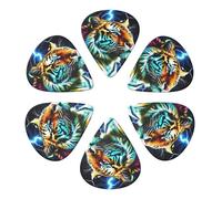 Púas de guitarra de lujo (paquete de 6), diseño de rayo y tigre negro, 0,46 mm, 0,71 mm y 0,96 mm, para guitarra acústica, eléctrica, bajo y mandolina.