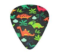 Púas de guitarra de moda Púas de guitarra para su guitarra eléctrica, acústica o bajo Dinosaurios de dibujos animados de colores lindos de lujo Púas de guitarra negras 0.46 mm / 0.71 mm / 0.96