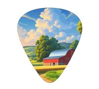 Púas de guitarra de paisaje rural de granja en tamaños finos, medianos y gruesos, juego de 12 piezas, adecuadas para guitarra eléctrica y varios instrumentos