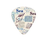 Púas de guitarra de periódico vintage, estrella de mar, concha marina, marrón, para bajo, guitarra acústica, regalo de 12 unidades con caja